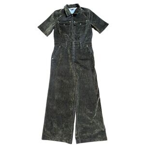 Universal Thread Olive Green Corduroy‎ Jumpsuit Wide Leg Short Sleeve Sz 12